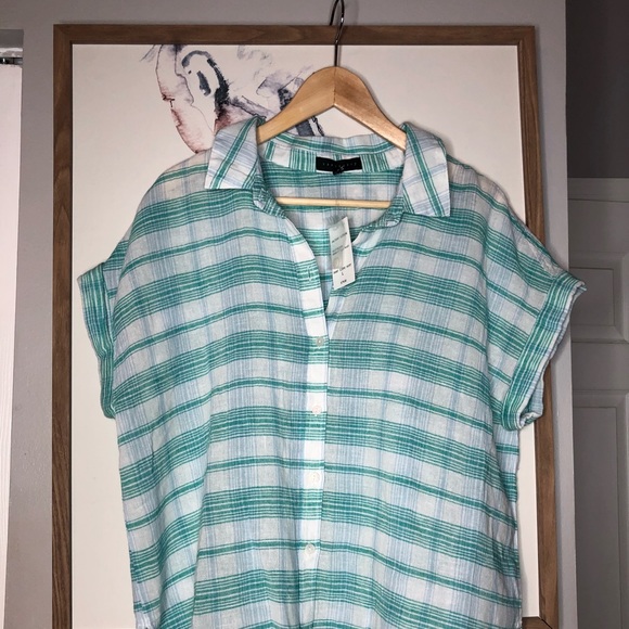 NWT 🌴SANCTUARY SHORT SLEEVE SHIRT GRN/BL PLAID - Picture 2 of 8